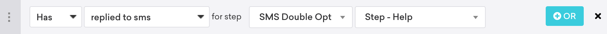 キャンペーン with the フィルター "Has replied to SMS" for ステップ "SMS Double Opt" "ステップ - Help".