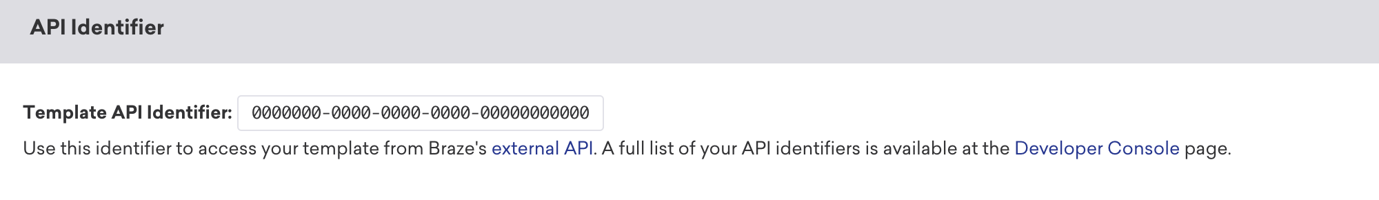 HTMLメールテンプレートのAPI Identifierセクション。